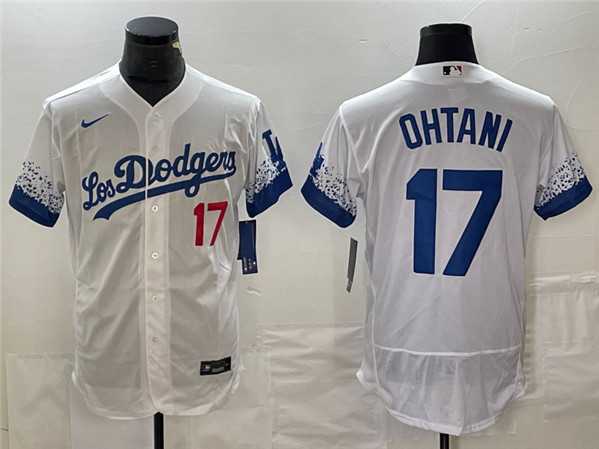 Men%27s Los Angeles Dodgers #17 Shohei Ohtani White City Connect Flex Base With Patch Stitched Baseball Jersey->los angeles dodgers->MLB Jersey